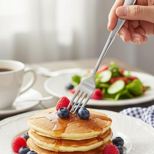 Image of Sterling Silver French Style Silverware | 5-Piece Hammered Fruit Fork Set | Premium 18 /10 Stainless Steel Flatware | Elegant & Durable Cutlery for Home, Restaurants & Gifting