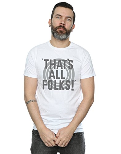 LOONEY TUNES Men's That's All Folks Text T-Shirt Medium White