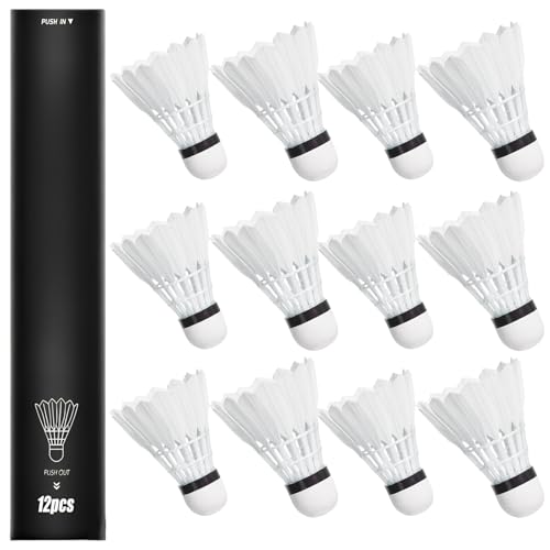 PORFOYO Volants de Badminton, 12 Balle de Badminton Blanches, Volants Durables et Stables, Idéal pour Entraînement et Loisirs