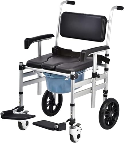 折りたたみトイレシャワーチェア、モバイルベッドサイド便器ローリングシャワーチェア防水車椅子移動補助トイレチェア高齢者、障害者用の輸送用便器チェア