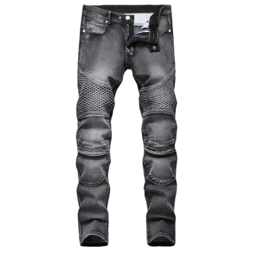 Men's Patchwork Vintage Biker Jeans Hip Hop Slim Straight Cycling Pants