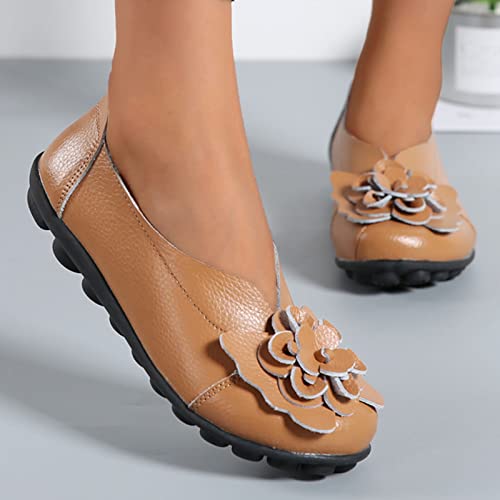 Womens Ballet Mary Jane Flats Comfortable Business Office Dress Shoes for Women Dressy Work Vintage Cute Bow Flower Leather Slip On Loafers Non-Slip Softsole Walking Casual Shoes2