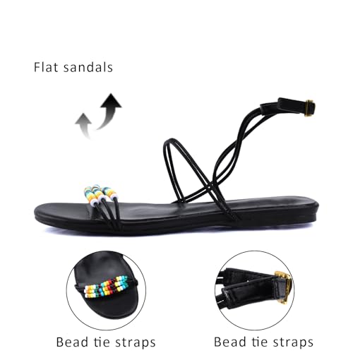 Women's Beaded Flat Sandals Strappy Open Toe Slides Sandals For WomenAnkle Buckle Summer Beach Dress Shoes2