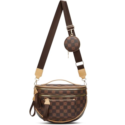 Bolsa transversal quadriculada para mulheres, bolsa espaçosa, pochete de couro vegano, presente para mãe, esposa, mãe