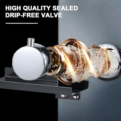 RUITHOE LED Black Shower Panels Tower System with Storage Shelf, LCD Temperature Display 304 Stainless Steel with Rainfall Shower Head with Handheld Massage Body Jets Bathroom Matte Waterfall Bathtub by RUITHOE - Image 7