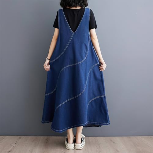 Image of chouyatou Women's Sleeveless Denim Overall Dress Loose Baggy Jumper Maxi Jean Dress