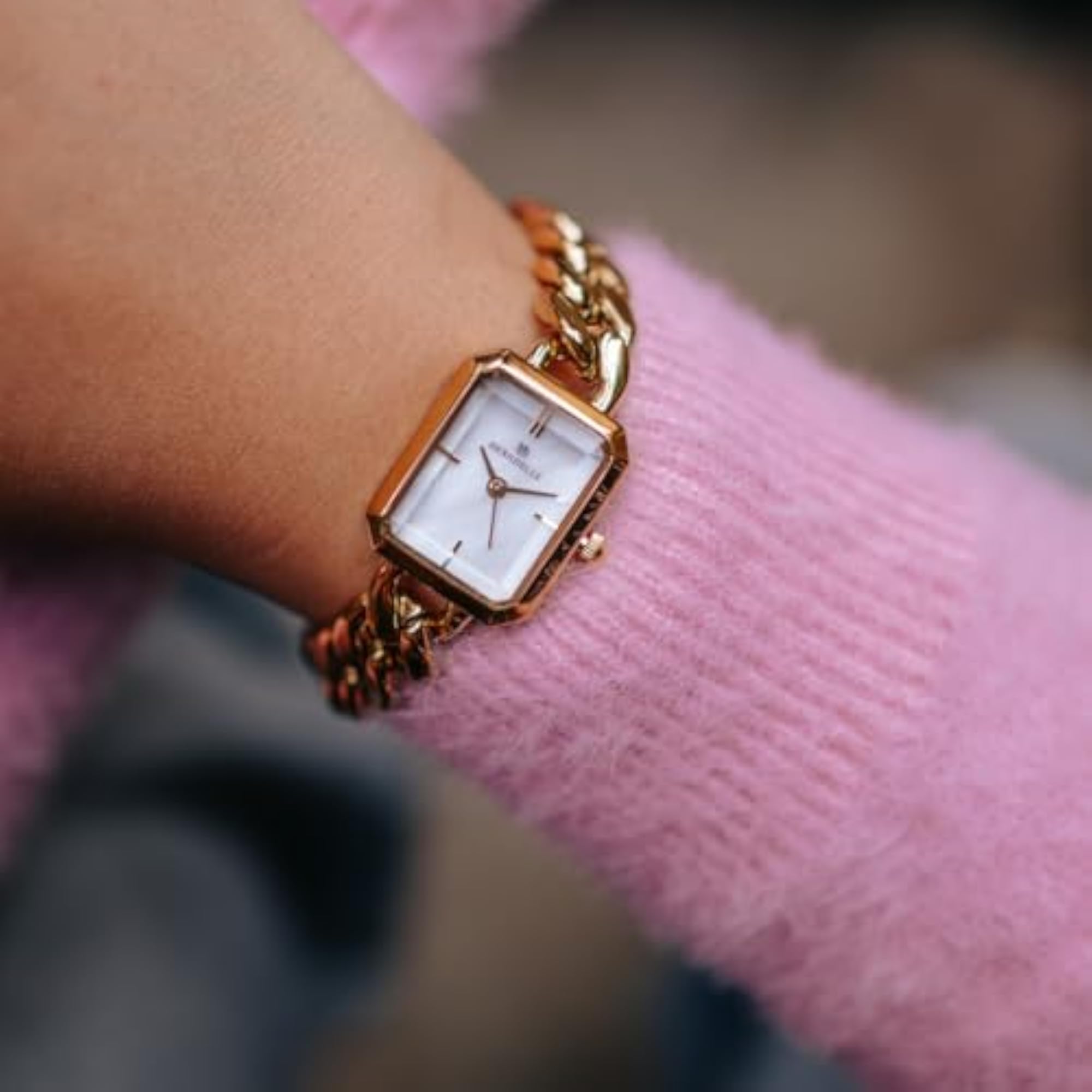 Premium Women's Analog Watch, Pearl Dial & Cuban Chain