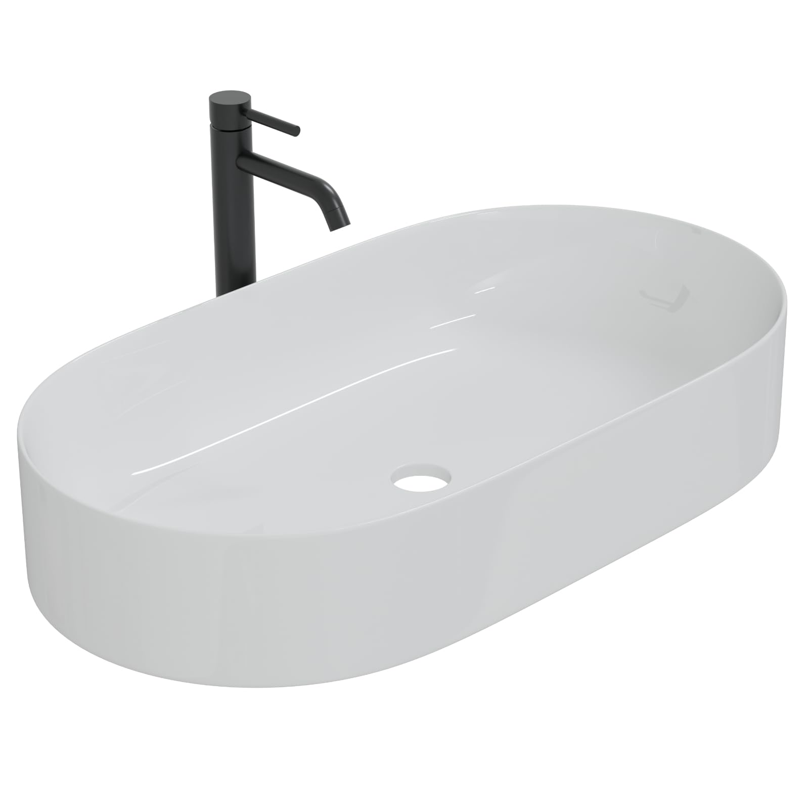 HAGO 24 | Lavabo in ceramica | Ovale 60 x 38 cm | Bianco | Bordo sottile | Lavabo da appoggio | Antigraffio | Superficie liscia | Attacco standard