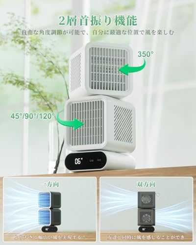 Tillmulya 卓上扇風機 【2026次世代・2層ファン】 小型扇風機 マジックキューブデザイン 6段階風量 DCモーター 静音 350°送風 自動首振り Type-C充電 LED表示 USB扇風機 サーキュレーター 軽量 持ち運び便利 オフィス 寝室 夏対策(ライトホワイト)