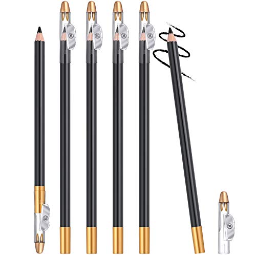 6 Pieces Eyeliner Pencils with a Built-in Sharpener 2-In-1 Eye Liner Pen Soft Strokes Eye Silkworm Brighten Pencil Beauty Makeup Tool Christmas Valentine’s Day Present for Women Girls (Black)