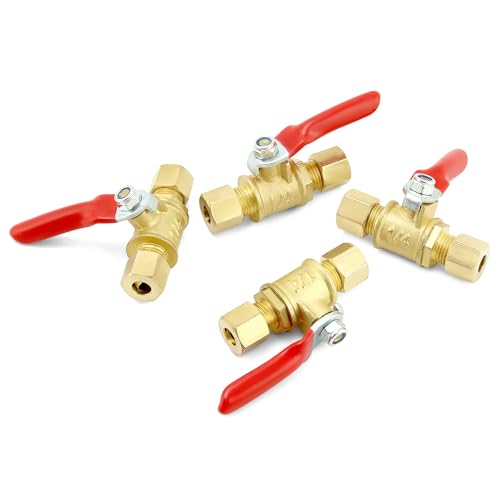 Válvula de compresión QWORK de latón sin plomo de 1/4 pulgadas, pack de 4 unidades 3