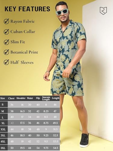 Image of Rigo Printed Co-Ord Set for Men | Casual Shirt & Shorts Night Suit Set | Lounge-wear Nightdress Pajama Set for Mens & Boys | Night Wear, Beach Wear, Vacation Wear Outfit