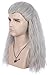 VGbeaty Adult Men Long Curly Silver Gray Wig Halloween Cosplay Anime Costume Party Wig