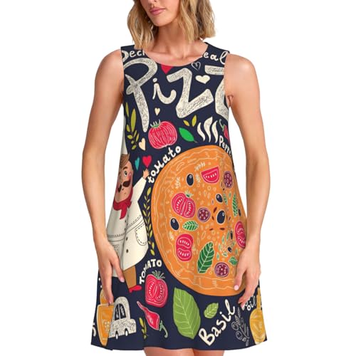 Robe d'été imprimé pizza pour femme coupe t-shirt ample décontractée avec poches