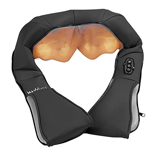 MAXXMEE Shiatsu Massager nacke och axel | knådningsmassage, tryckmassage med rött ljus värmefunktion | Med 4 roterande massagebollar | för lugnande muskelavslappning [grå/svart]