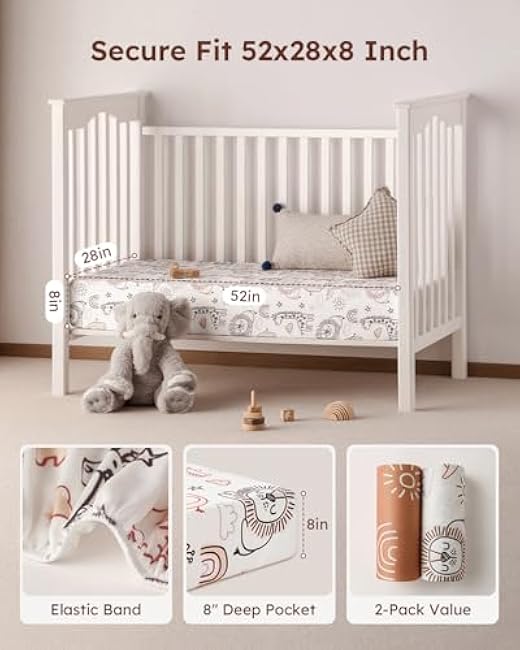 Yoofoss Baby Crib Sheets 2 Pack for Boys and Girls - 52x28 Fitted Crib Sheet Neutral Fits for Standard Crib and Toddler Mattress, Ultra Soft Breathable Microfiber Animal World