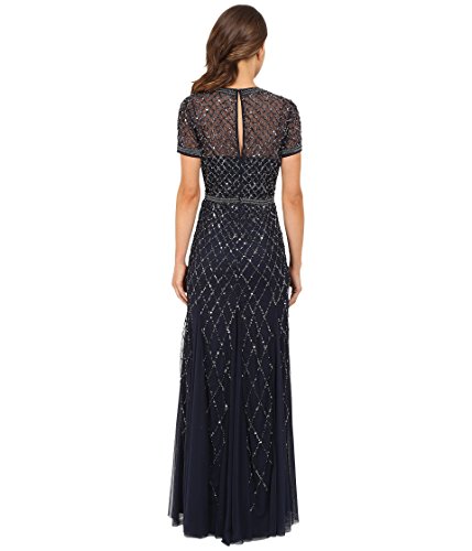Image of Adrianna Papell Womens Short-Sleeve Grid Beaded Gown