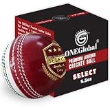ONEGlobal Select Cricketball aus Leder, 100 % handgefertigt, 4-teilige Konstruktion, ideal für T20, Netzübungen, Training usw., erhältlich in den Größen Senioren (156 g) und Junioren (135 g)