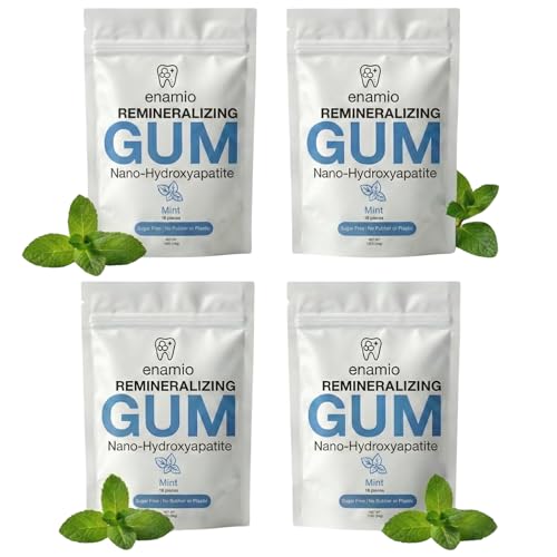Image of Enamio Mint Remineralizing Gum with Nano Hydroxyapatite for Enamel Support & Sensitive Teeth - Xylitol Gum, Plastic Free, Sugar Free, Natural Oral Care - No Aspartame- Made in USA - 4 Pack