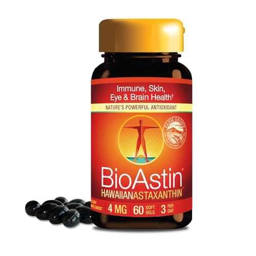 Nutrex Hawaii BioAstin Hawaiian Astaxanthin - 4mg Customizable Dosage, 60 Softgels - Antioxidant Support for Skin & Immune Health - Premium Microalgae Grown in Kona, Hawaii - Non-GMO & Gluten-Free