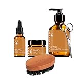 MÜHLE Beard Care Bundle - 5 tlg. Set aus Shampoo, Pflegeöl, Wachs, Bartbürste und ergonomischer Edelstahlschere