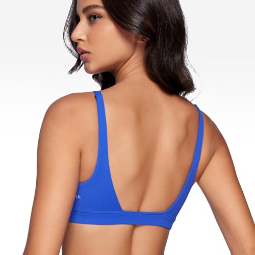 Image of INGIA Deep V-Neck Sports Bra Padded U Back Yoga Workout Bra | Low Impact, Fitness, Yoga, Wireless, Workout, Contour, Crop Top, for Women