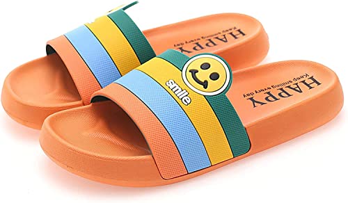 Rcuyyl Sandals for Girls and Boys,Mens Slippers Sandals for Women,EVA Anti-Slip Indoor & Outdoor Kids Slippers Smile Face Open Toe Spa Bath Pool Gym House Casual Shower Shoes (Orange,5-6 Women/4-5.5 Men)