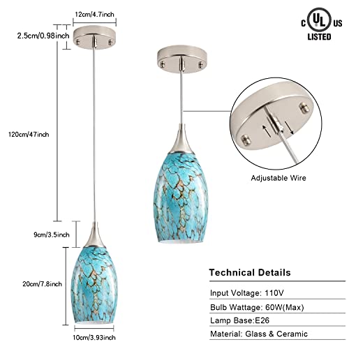 Kitchen Pendant Lighting For Island, Modern Edison Hanging Light With Handcrafted Art Glass, Adjustable Nylon Core Ceramic Holder Lighting Fixture Indoor For Dining Room, Entryway (Bulb Not Included) #TOP3