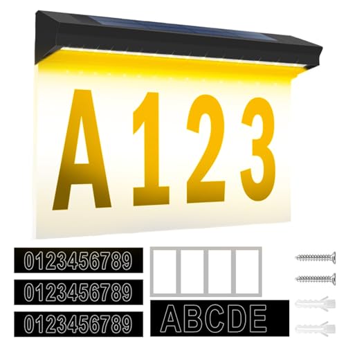 Lampada solare con numero civico | Targhetta a energia solare per esterni, impermeabile, illuminata a LED con 2 modalità, moderna decorazione domestica, durevole, nero, confezione da 1