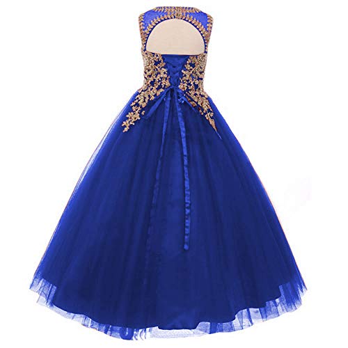 Formal Little Girls Long Pageant Dresses Prom Ball Gown Gold Lace Burgundy Tulle2