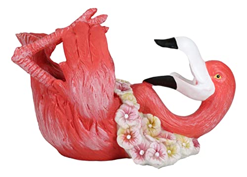 Ebros Gift Tropical Birds Of Paradise Pink Flamingo With Floral Garland Neck Wreath Tabletop Wine Oil Bottle Rack Display Holder Figurine Home Decor Kitchen Accent Table Centerpiece #TOP3