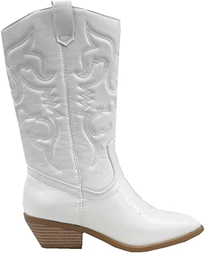 Soda RENO ~ Women Western Cowboy Stitched Pointe Toe Low Heel Ankle Mid Shaft Fashion Boots3