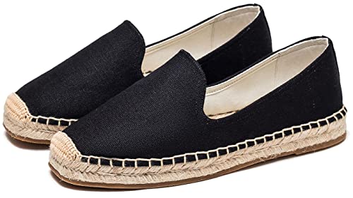 Image of Men's Classic Suede Canvas Round Cap Toe Espadrilles Loafers Pure Color Slip On Comfortable Flats Shoes