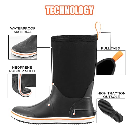 Ubon Rubber Rain Boots for Men Mid Calf Waterproof Fishing Garden Work Deck Boots Non Slip3