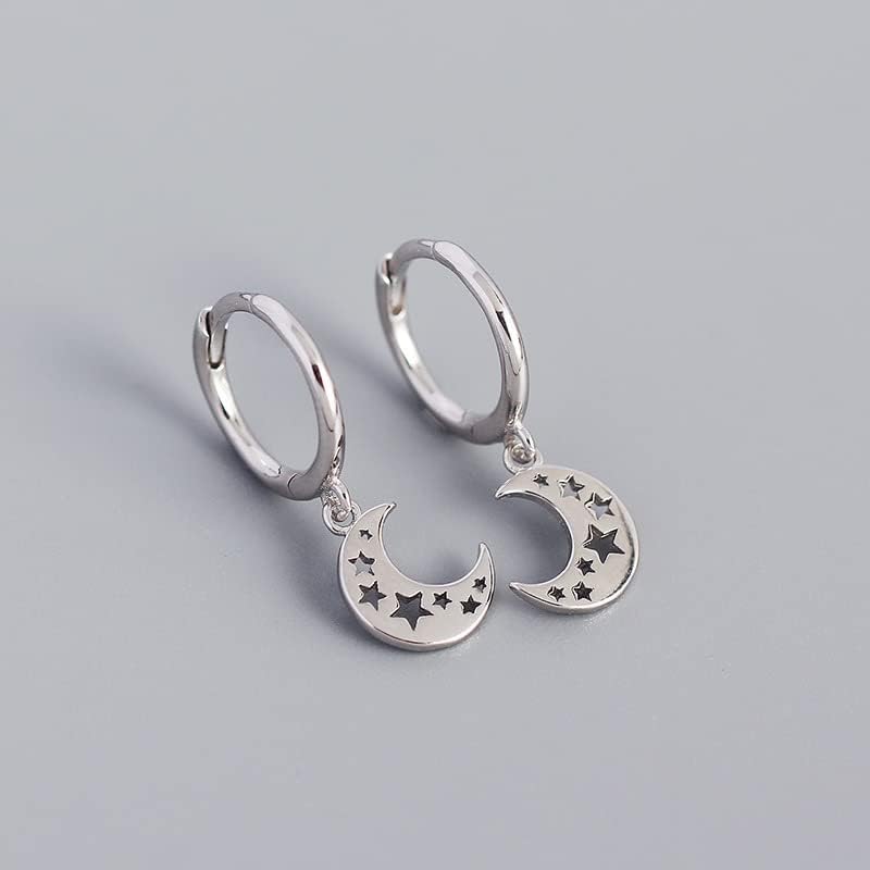 Dainty Hoop Dangle Earrings for Women, Small Hoop Earring with Charm - Moon Star, Spike, Evil Eye, Sterling Silver Huggie Drop Earrings for Her - Image 5