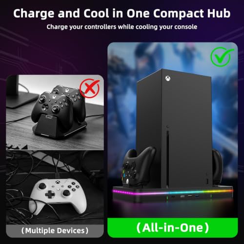 Image of Charging Stand with Cooling Fan, CODOGOY Vertical Stand Compatible with Xbox Series X /S Console and Controller, Vertical Dual Controller Charger Station Dock Accessories with 3 USB Ports,Black