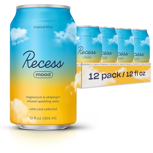 Image of Recess Mood Magnesium & Adaptogen Drink, Relaxation Beverage, 12 Ounce (Tropical Bliss, 12 Pack)
