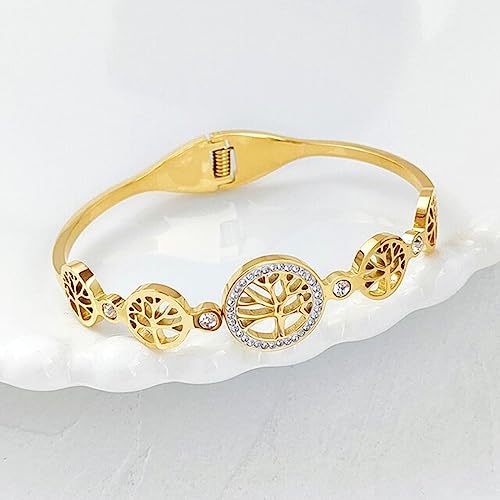 BEDT Tree Of Life Bracelet For Women Men Cubic Zircon Bracelet Gold Crystal Bangles Luckyjewelry Gift