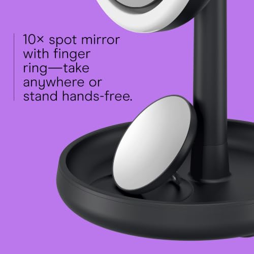 Conair CoolGlow Lighted Fan Mirror – Lighted Makeup Mirror with Magnification & Cooling Fan, 1x & 10x Magnifying Mirror with Light, 3 Brightness Levels, Makeup Mirror, 180° Tilt, USB C Corded, Black - image 3