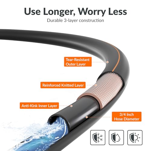 Giraffe Tools Garden Hose 12ft x 3/4", Heavy Duty Water Hose, Flexible, Hybrid Lightweight Hose, Male to Female Fittings, Burst 600 PSI by Giraffe Tools - Used condition - Image 4