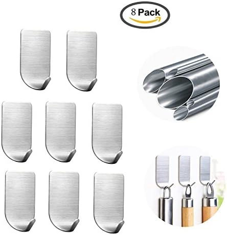 3M Self Adhesive Wall Hook,Stainless Steel Ultra Strong Waterproof Hanger for Robe, Coat, Towel, Keys, Bags In the Home, Kitchen, Bathroom (Narrow)