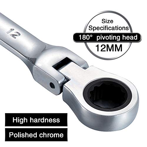 Katur 12Mm Ratcheting Wrench Set Flexible Pivoting Head Ratchet Combination Spanner Wrench Chrome Vanadium Steel Metric Tool (12Mm) #TOP4