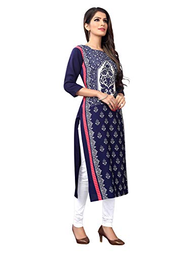 Image of 1 Stop Fashion Women's Blue-Coloured Crep Knee Long W Style Kurtas /Kurti