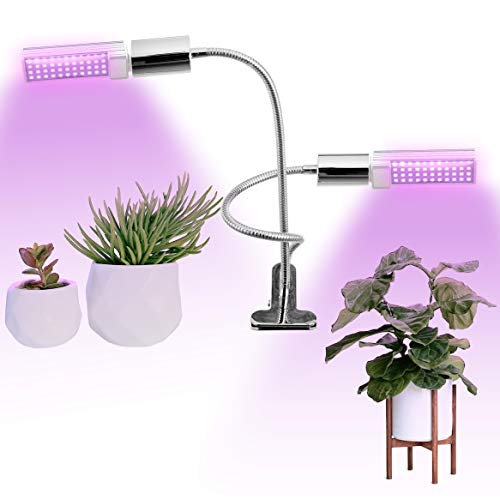 Full Spectrum LED Grow Light for Indoor Plants, 45W Equivalent Dual Head Lamp with Adjustable Gooseneck and Rotatable Bulb, Grow Lamp for Indoor Garden, Flowers, Vegetables, Bonsai Tree, Succulent
