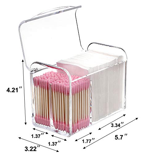 Image of Sooyee Qtip Holder Dispenser for Cotton Ball Swab, Cotton Round Pads, Floss,3 Compartment Plastic Apothecary Jars,Bathroom Organization and Storage,Vanity Organizers and Storage,Clear