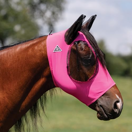 Professional's Choice Comfort-Fit Fly Mask | Smooth, Stretchy Material | Mesh Around the Eyes and Ears Allows for Clear Vision and Keeps Flies and Bugs Away | Pink Cob Size
