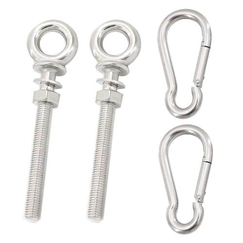 Oiieco 2 Stück Augbolzen, Ringschrauben Lang M8 x 80mm, 316 Edelstahl Augbolzen mit Karabinerhaken, Rostfreie Ösenschrauben mit Metrischem Gewinde, Ideal für Befestigung & Aufhängung Indoor & Outdoor