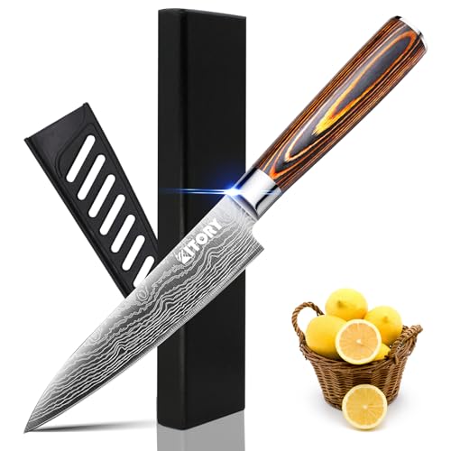 Kitory Couteau de Cuisine 12cm, Couteau de Chef Professionnel, Acier inoxydable à haute teneur en carbone, lame ultra-tranchante et durable, avec protection de lame