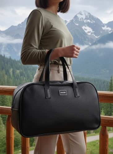 Image of Police Men's Brown Vegan Leather 40 L Duffle Bag | Premium Travel & Gym Bag | Top Handle Carry | Spacious & Durable Design | Black