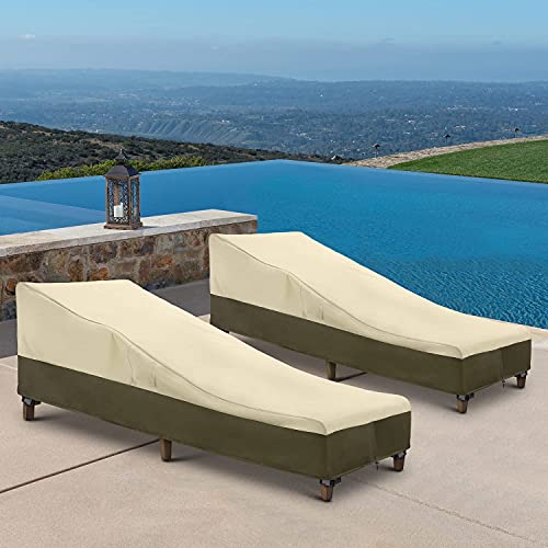 Sunpatio Chaise Lounge Cover Outdoor Waterproof, 2 Pack Patio Lounge Chair Cover 600 D Heavy Duty, Uv & Rip & Fade Resistant, All Weather Protection, 80W X 32D X 25H Inch, Beige & Olive #TOP5